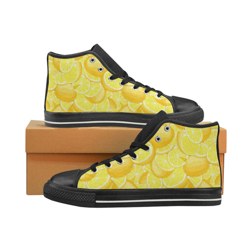 lemon pattern Women's High Top Canvas Shoes Black