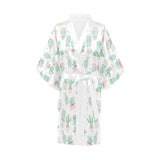 Pastel color cactus pattern Women's Short Kimono Robe