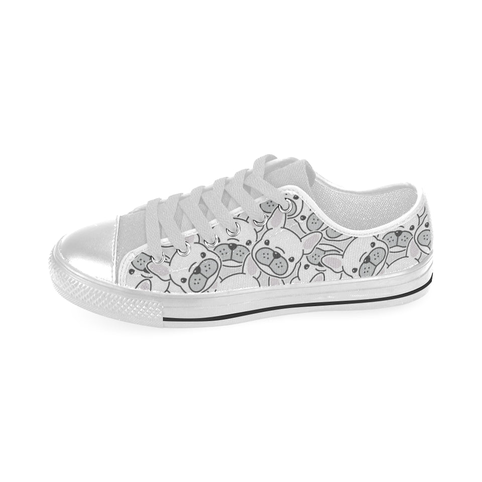 Cute french bulldog head pattern Men's Low Top Canvas Shoes White