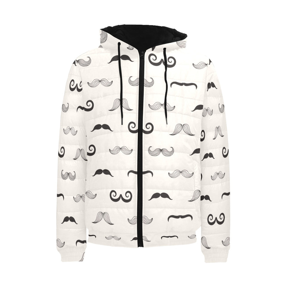 Mustache Beard Pattern Print Design 05 Men's Padded Hooded Jacket