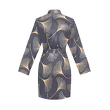 Gold ginkgo leaves Women's Long Sleeve Belted Night Robe