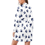 Swallow Pattern Print Design 03 Women's Long Sleeve Belted Night Robe