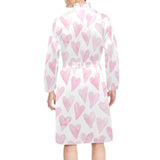Watercolor pink heart pattern Men's Long Sleeve Belted Night Robe