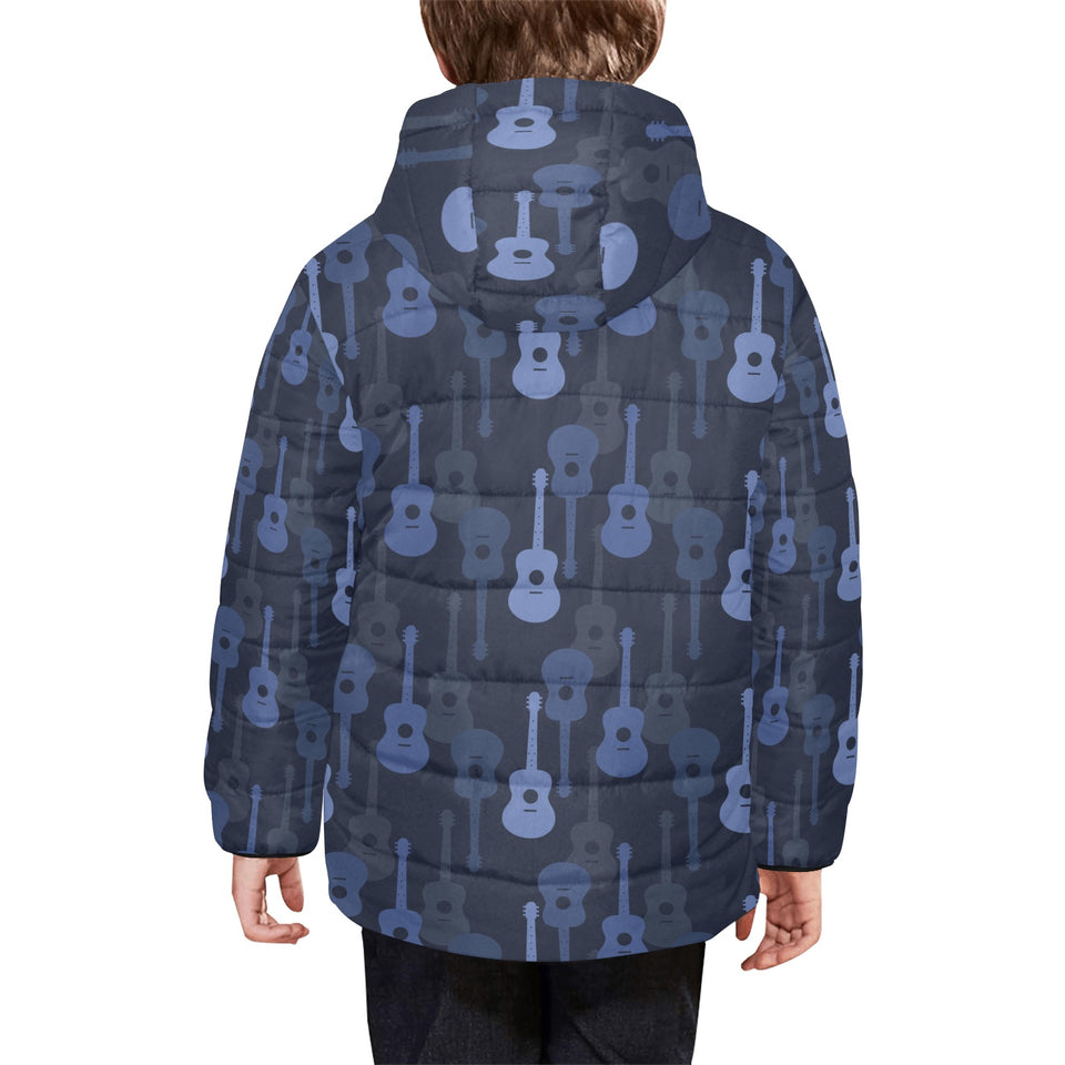 Blue Theme guitar pattern Kids' Boys' Girls' Padded Hooded Jacket