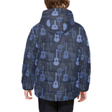 Blue Theme guitar pattern Kids' Boys' Girls' Padded Hooded Jacket