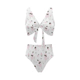 Poodle dog rose cake pattern Chest Bowknot High Waisted Bikini Swimsuit