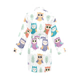 Cute owl pattern Women's Long Sleeve Belted Night Robe