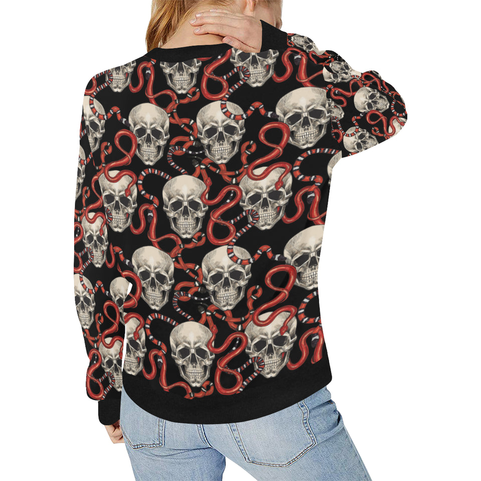 Red snake skull pattern Women's Crew Neck Sweatshirt