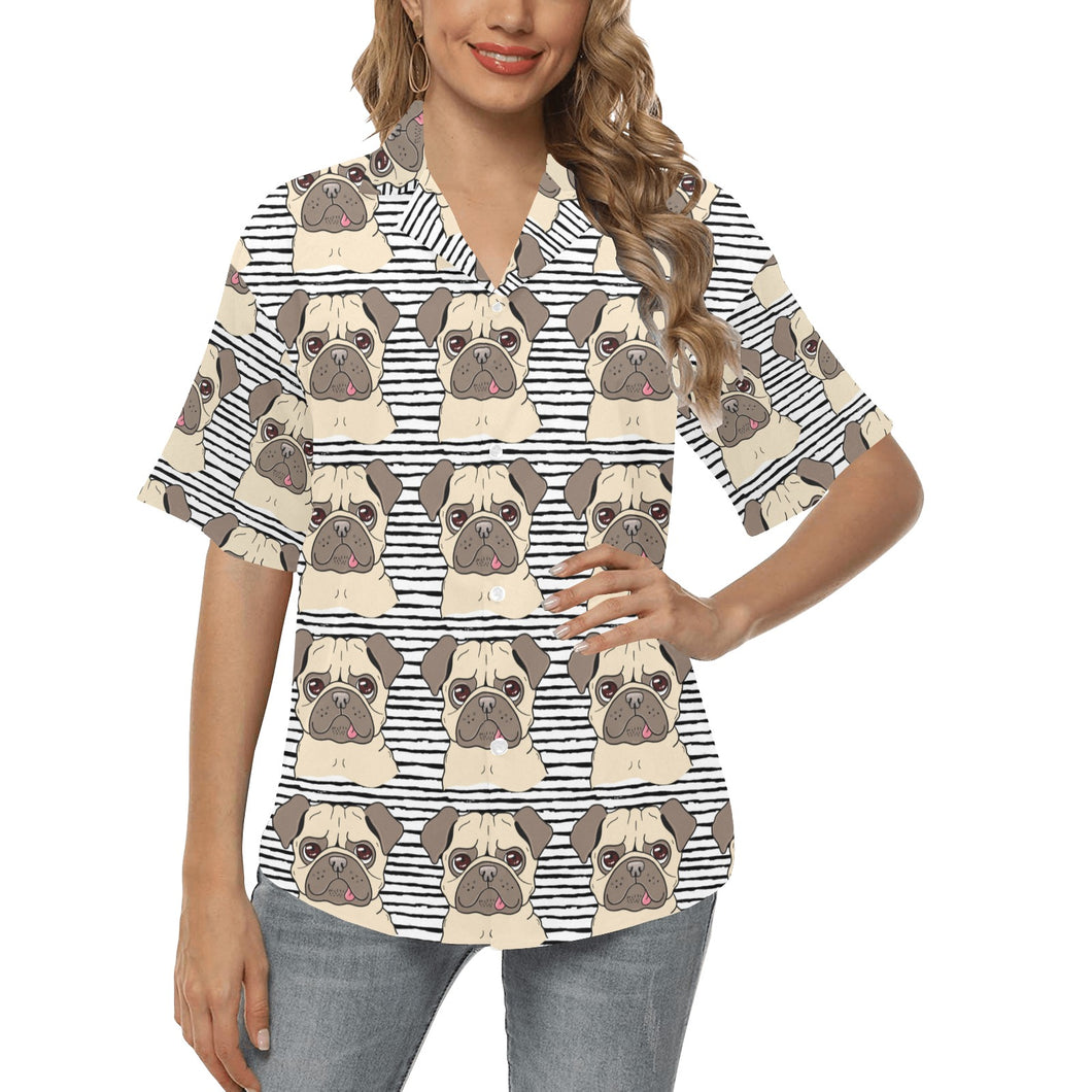 Happy pug pattern Women's All Over Print Hawaiian Shirt