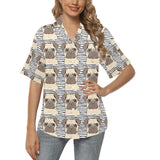 Happy pug pattern Women's All Over Print Hawaiian Shirt