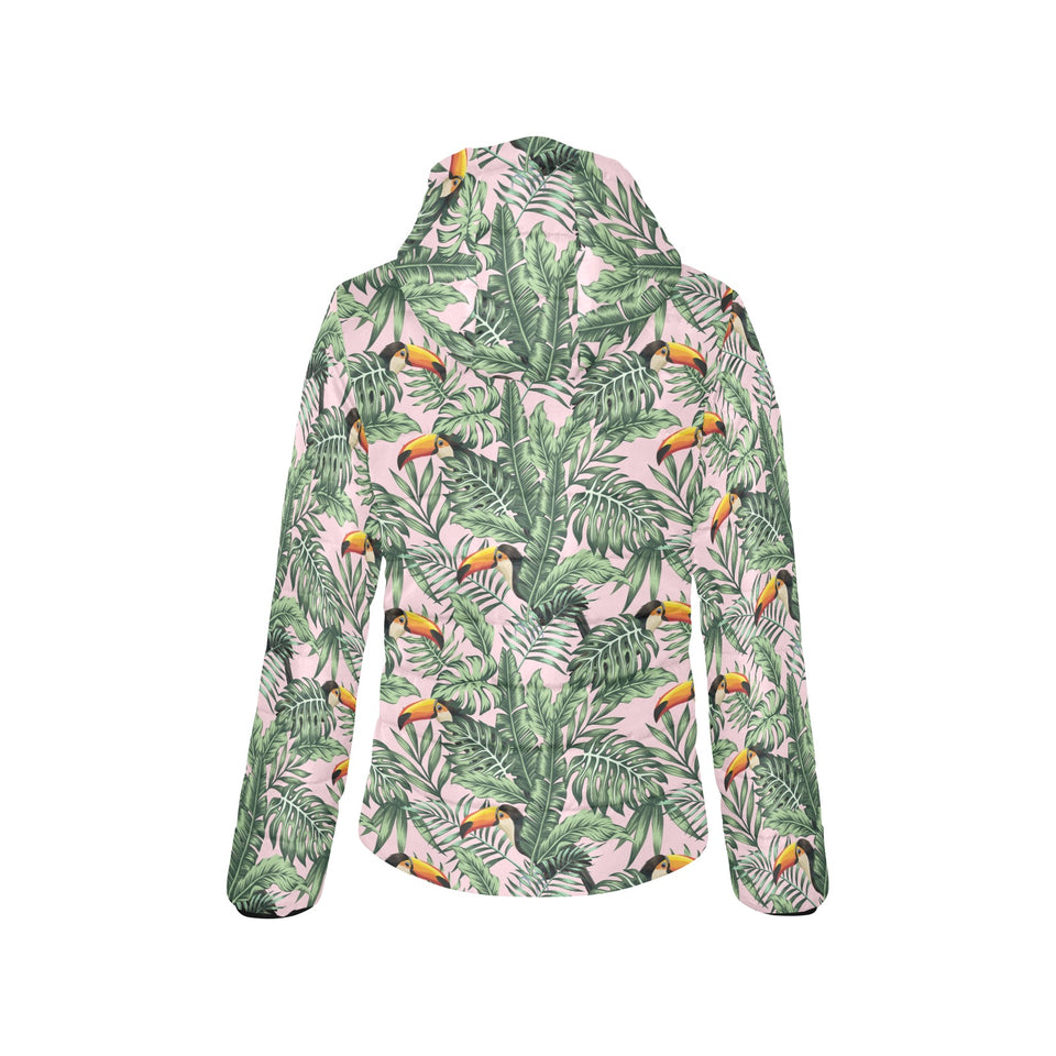 Toucan tropical green jungle palm pattern Women's Padded Hooded Jacket