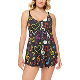 Music Notes Pattern Print Design 02 Chest Sexy Pleated Two Piece Swim Dress