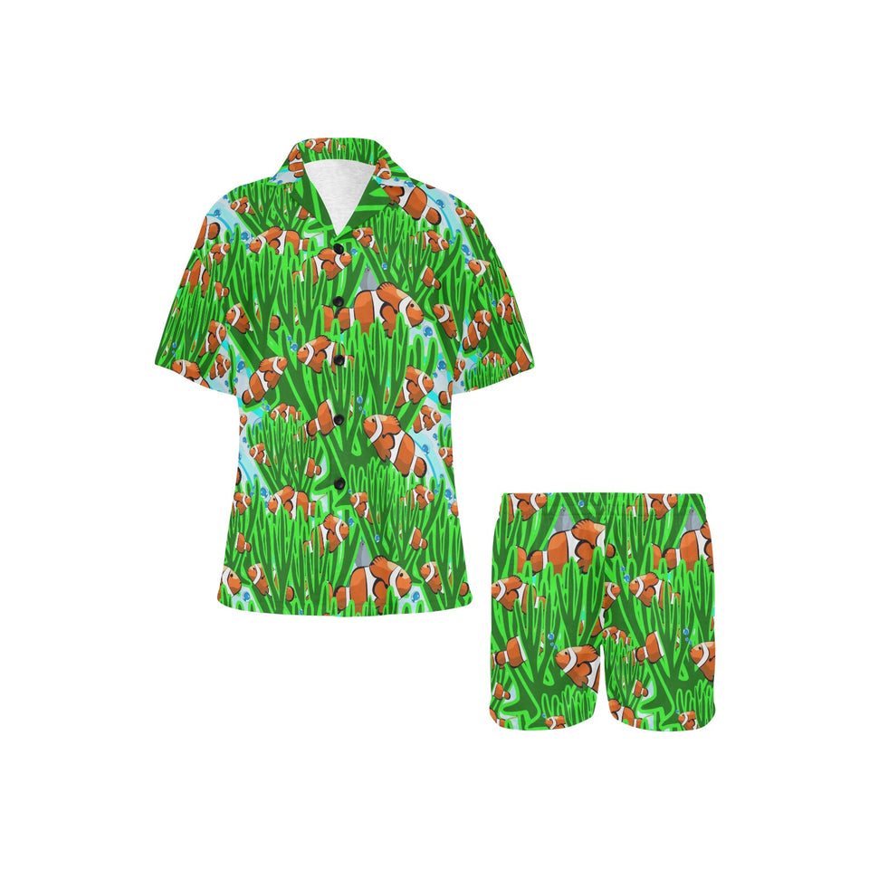 Clown Fish Pattern Print Design 01 Women's V-Neck Short Pajama Set