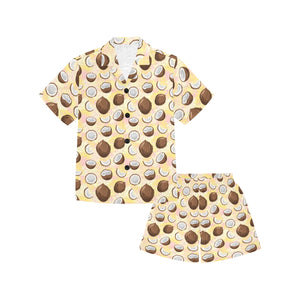 Coconut Pattern Print Design 05 Kids' Boys' Girls' V-Neck Short Pajama Set