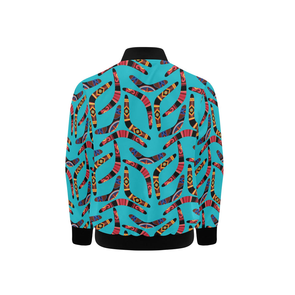 Boomerang Australian aboriginal ornament blue back Kids' Boys' Girls' Bomber Jacket