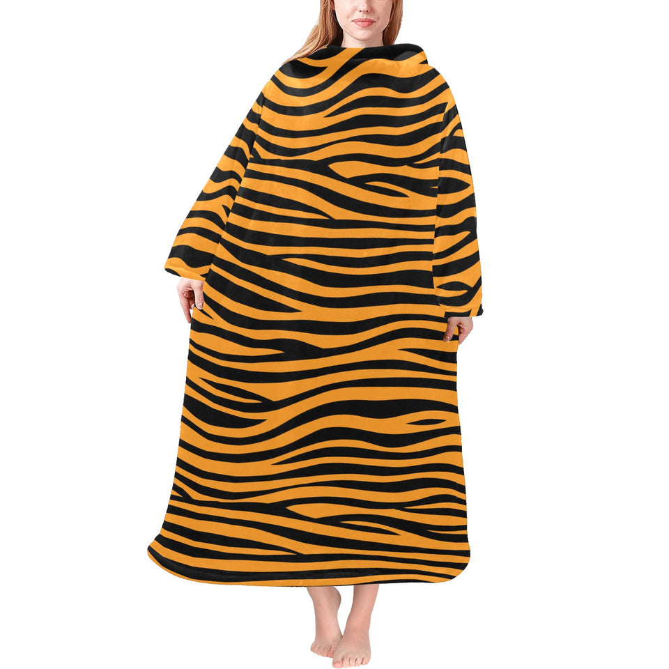 Bengal tigers skin print pattern background Blanket Robe with Sleeves