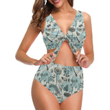 Dragonfly Butterfly Plants insect flower vintage s Chest Bowknot High Waisted Bikini Swimsuit