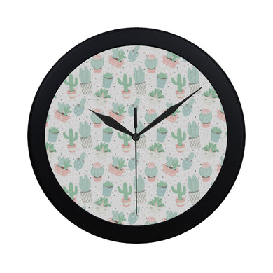 Pastel color cactus pattern Elegant Black Wall Clock