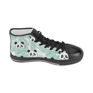 Panda pattern tropical leaves background Women's High Top Canvas Shoes Black