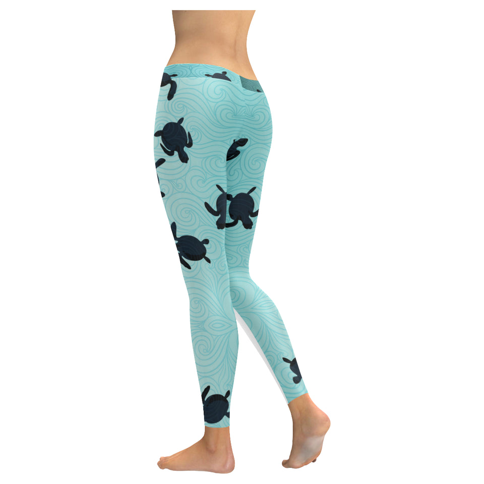 Sea turtle with blue ocean backgroud Women's Legging Fulfilled In US