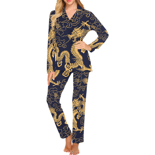 Gold dragon pattern Women's Long Pajama Set