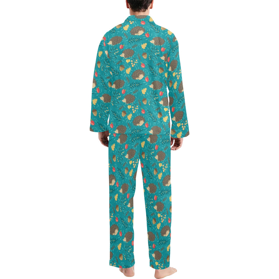 Hedgehog Pattern Print Design 01 Men's Long Pajama Set