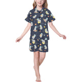 Cute sloth astronaut star planet rocket pattern Kids' Boys' Girls' V-Neck Short Pajama Set