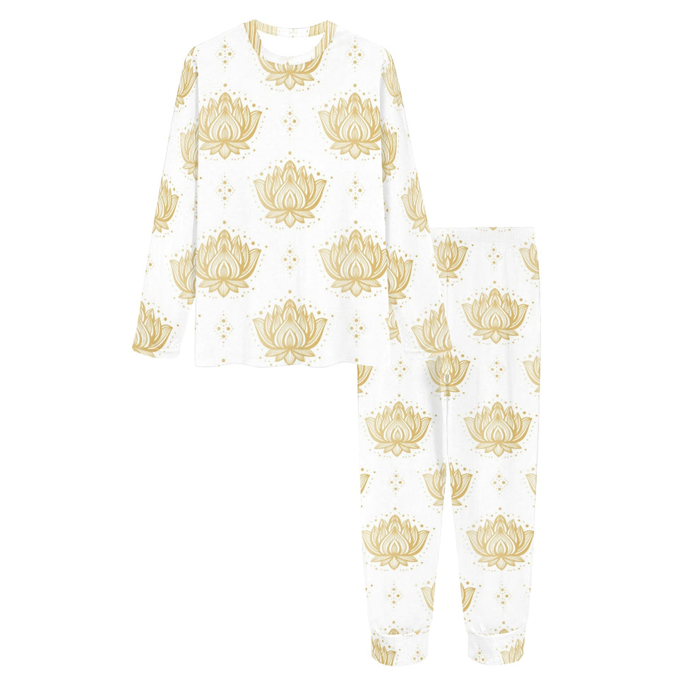 Gold Ornamental lotue waterlily symbol pattern Women's All Over Print Pajama Set