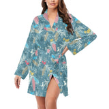 Squirrel Pattern Print Design 01 Women's Long Sleeve Belted Night Robe