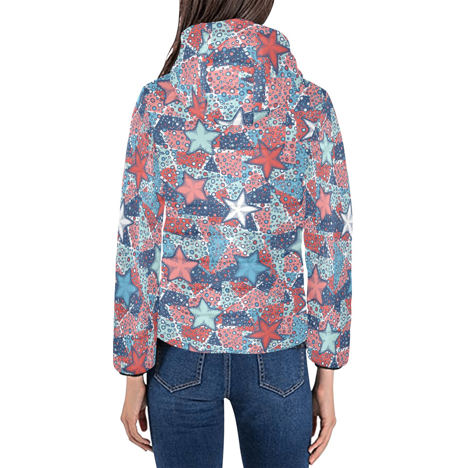 Hand drawn colorful starfish Women's Padded Hooded Jacket