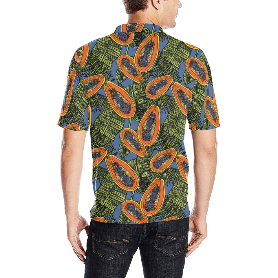 Colorful papaya tropical leaves Men's All Over Print Polo Shirt