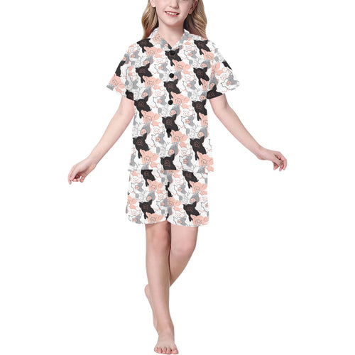 Pig Pattern Print Design 05 Kids' Boys' Girls' V-Neck Short Pajama Set