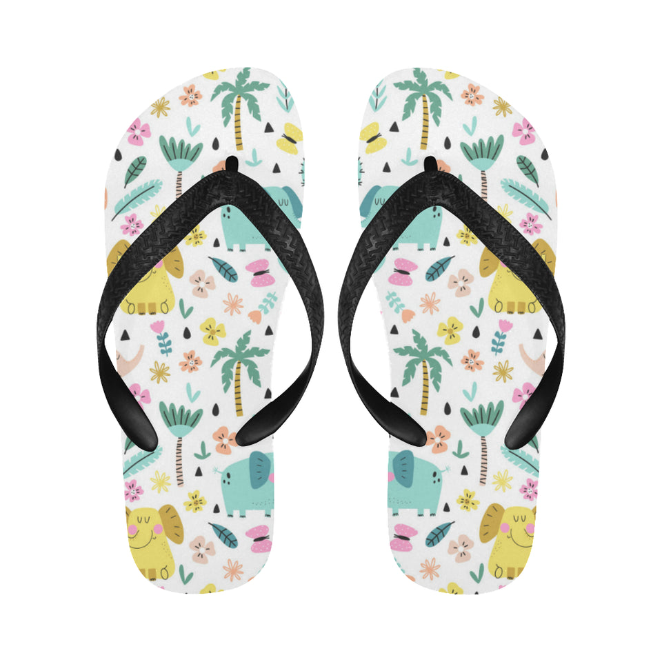 Cute elephants palm tree flower butterfly pattern Unisex Flip Flops