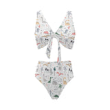 Cute cartoon dinosaurs tree pattern Chest Bowknot High Waisted Bikini Swimsuit