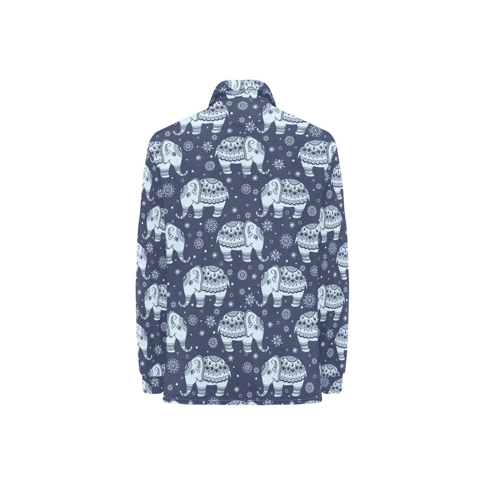 Elephant tribal design pattern Women's Long Sleeve Polo Shirt