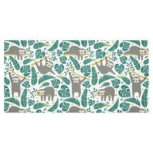Cute sloths tropical palm leaves white background Tablecloth