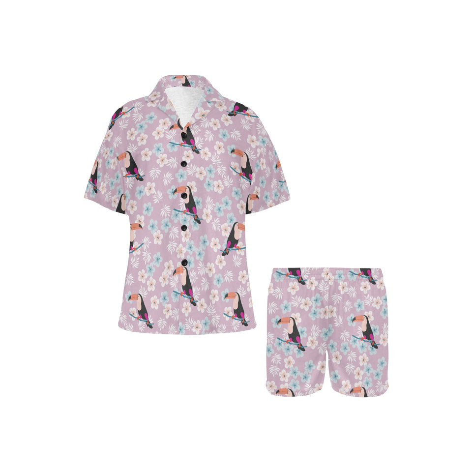 Beautiful toucan flower leaves Women's V-Neck Short Pajama Set