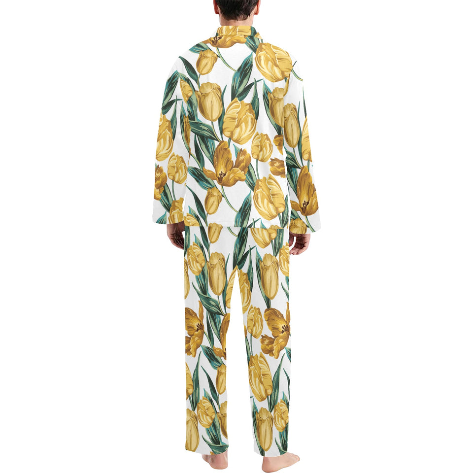 yellow tulips pattern Men's Long Pajama Set