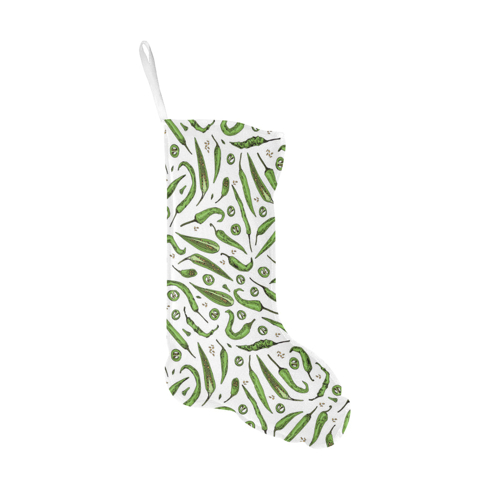 Hand drawn sketch style green Chili peppers patter Christmas Stocking