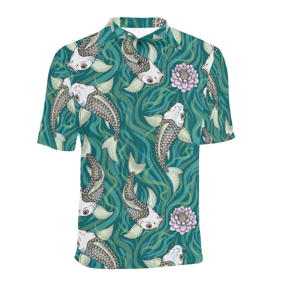 Koi Fish Carp Fish lotus pattern Men's All Over Print Polo Shirt