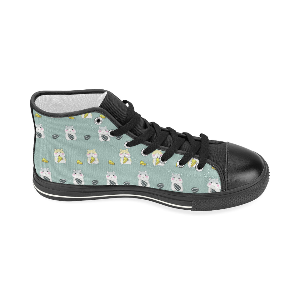 Cute hamster cheese pattern Women's High Top Canvas Shoes Black