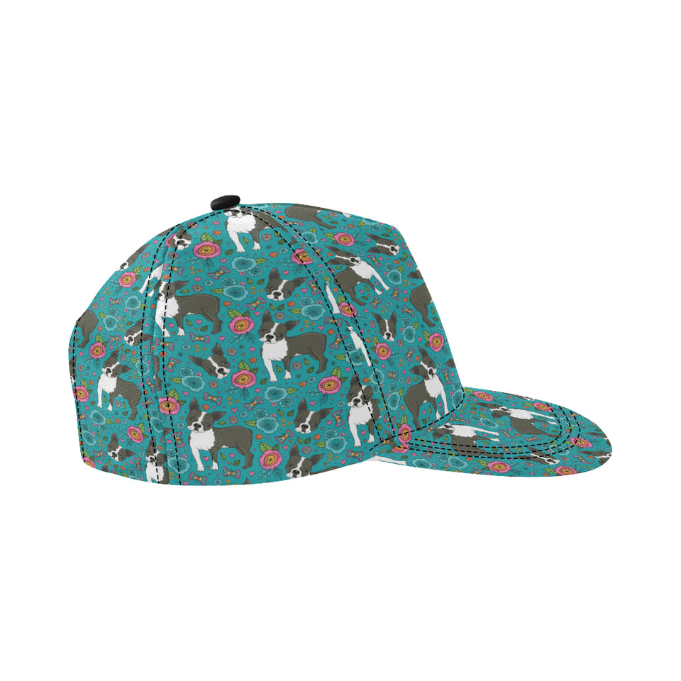 Boston terrier beautiful flower pattern All Over Print Snapback Cap