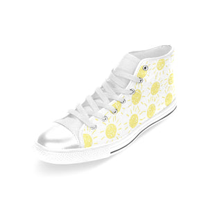 hand drawn sun pattern Women's High Top Canvas Shoes White