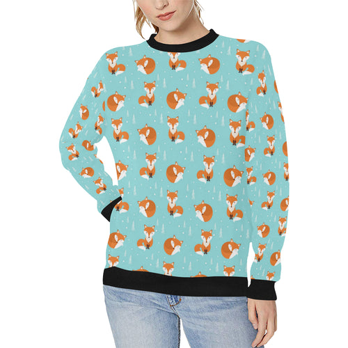 Fox pattern blue b ackground Women's Crew Neck Sweatshirt