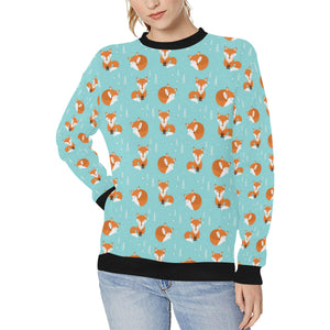Fox pattern blue b ackground Women's Crew Neck Sweatshirt