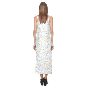 Christmas tree Christmas element Silver gold patte V-Neck Open Fork Long Dress