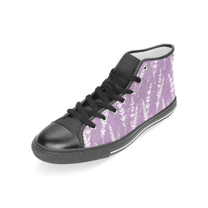 Lavender flowers purple pattern Women's High Top Canvas Shoes Black