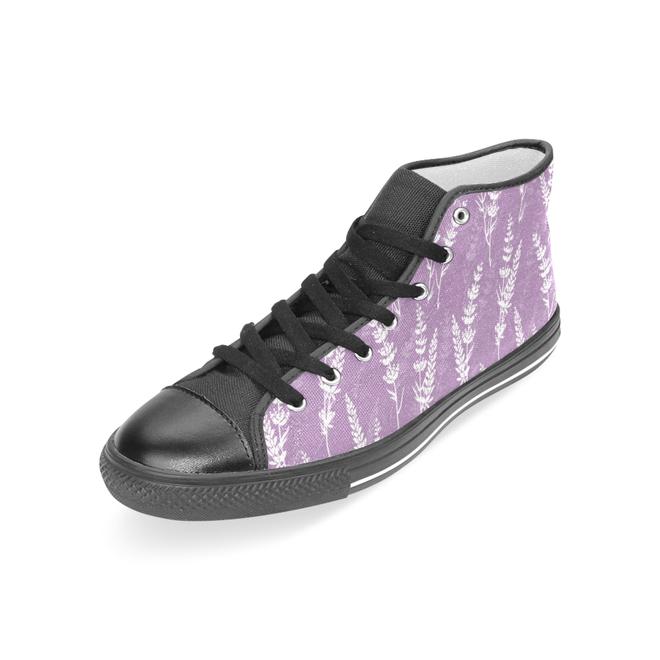 Lavender flowers purple pattern Women's High Top Canvas Shoes Black