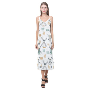 windmill pattern V-Neck Open Fork Long Dress