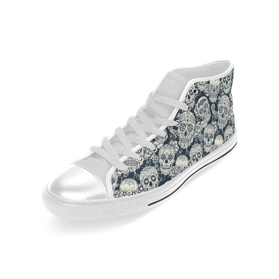 Sugar skull black white pattern Men's High Top Canvas Shoes White